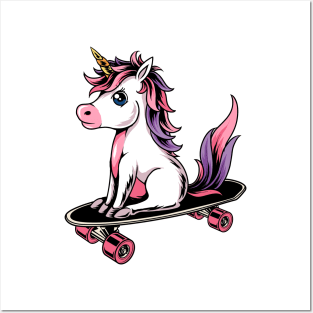 Skateboarder Unicorn Girl Woman Cute Skater Skate Posters and Art